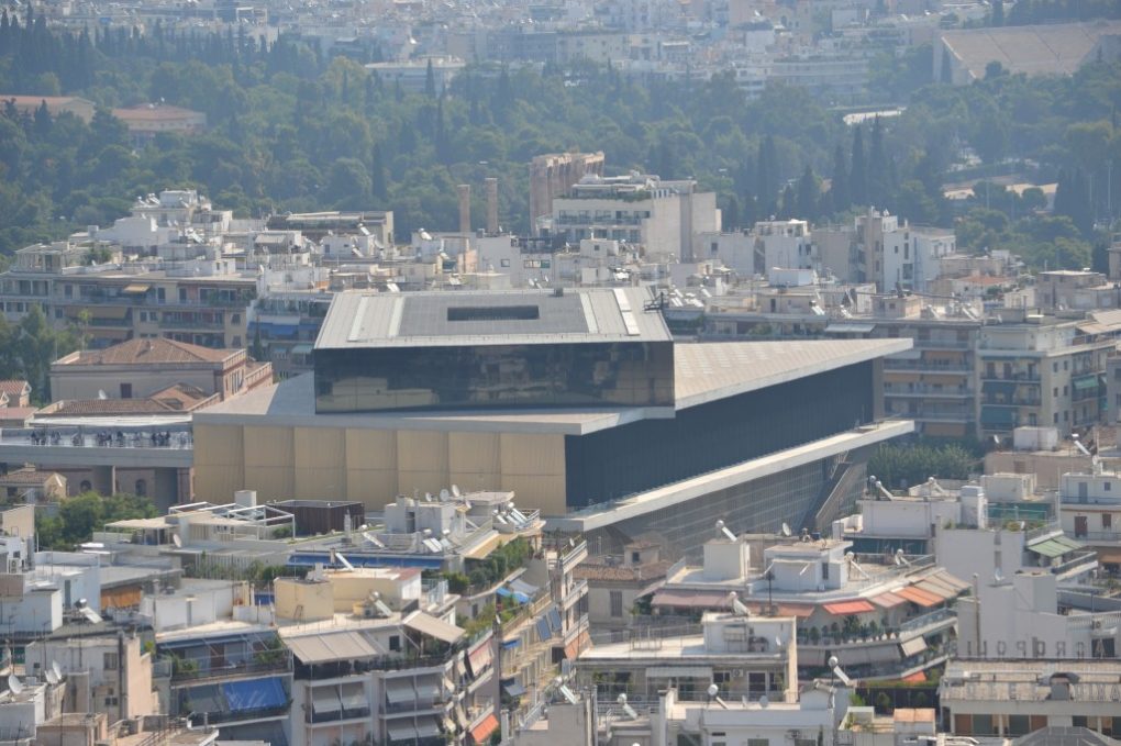 Acropolis Museum as seen from the Parthenon atop the Athenian Acropolis